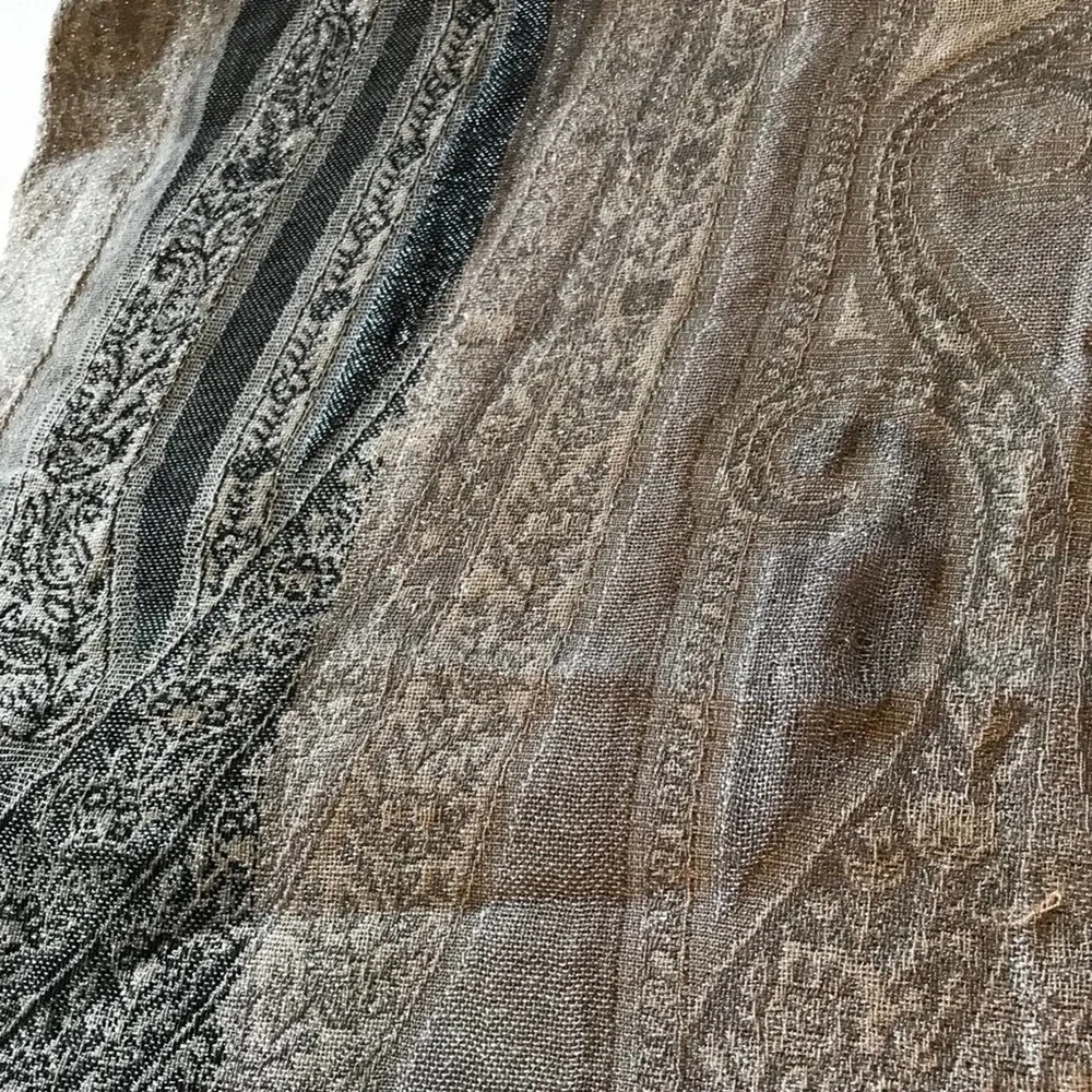 Taupe Gray Scarf Glitter Threads Twisted Fringe - Picture 4 of 7